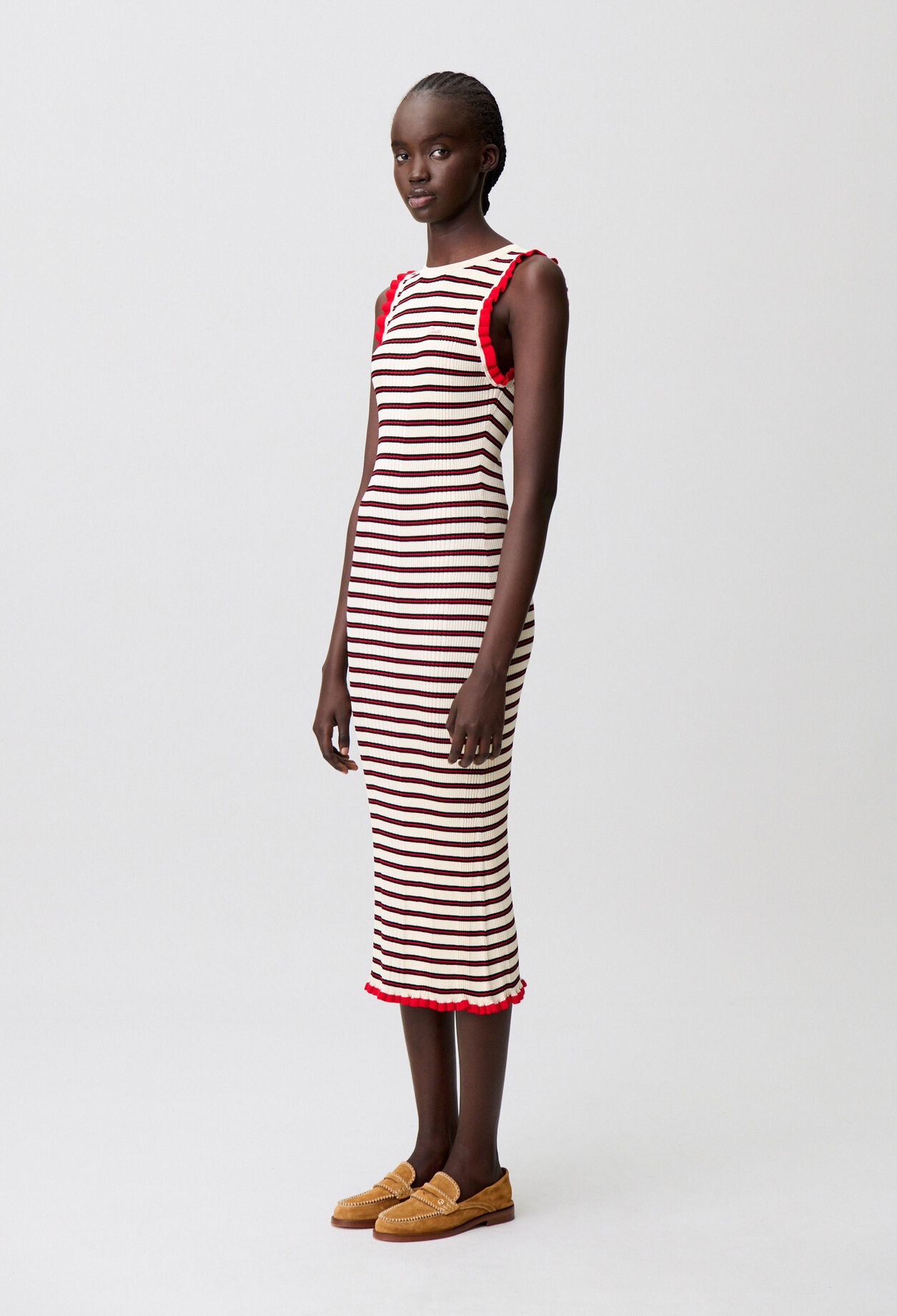 Robe midi sans manches rayures