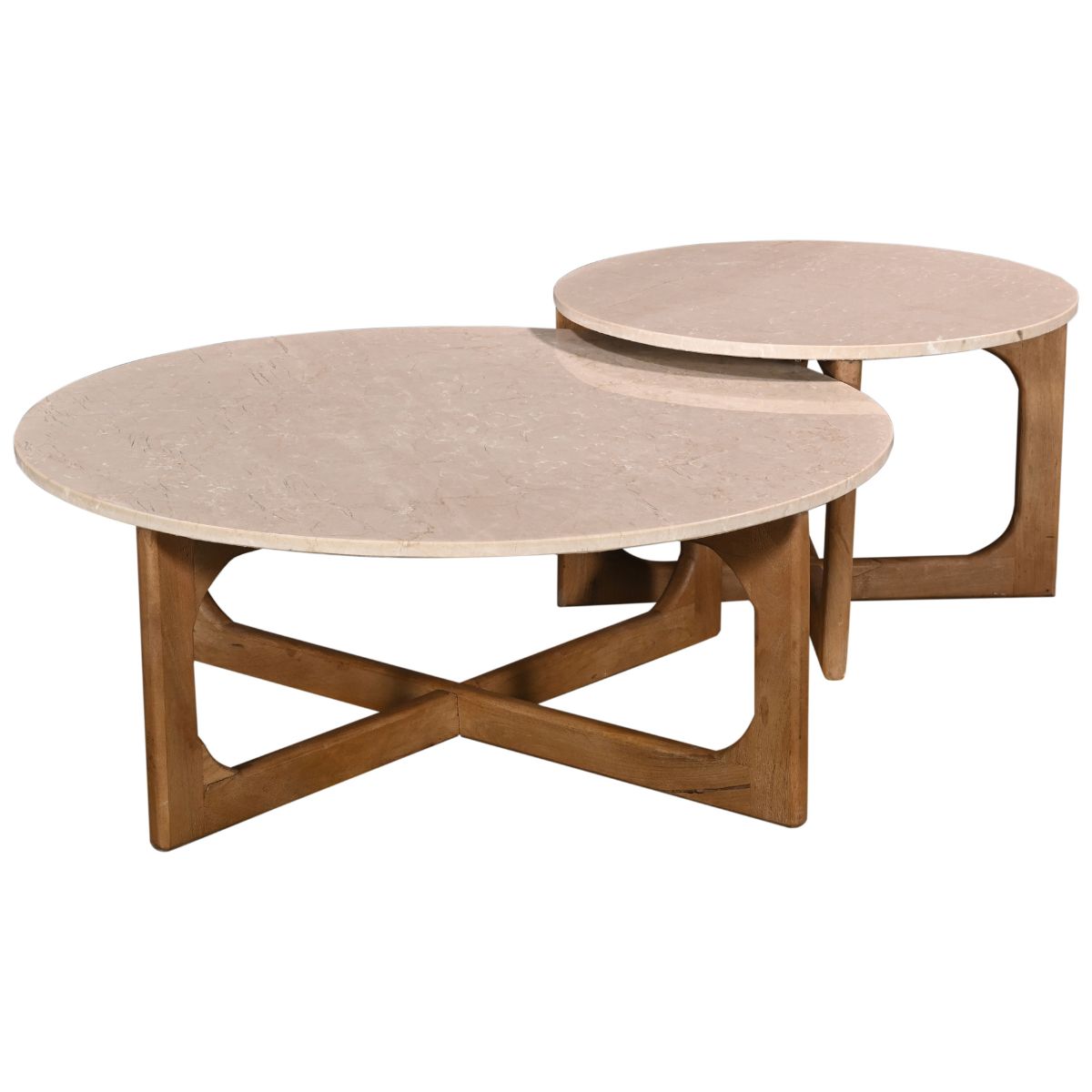 Giga Meubel Salontafel Lino Rond - Marmer/Hout - Naturel - Set van 2