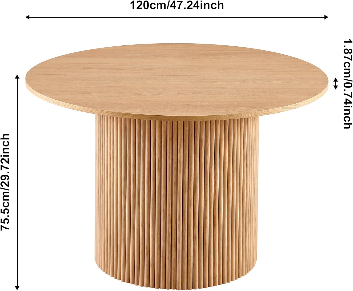 47 Round Dining Table for 4, Modern Farmhouse Wood Veneer Top with MDF Striped Base, Kitchen & Dining Room Tables - Oak Color