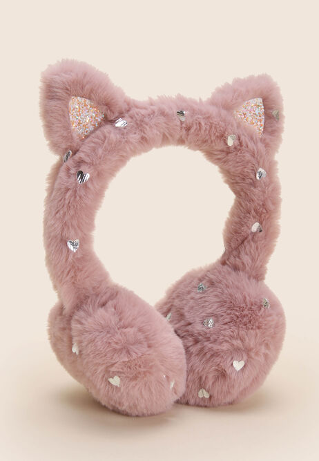 Younger Girls Pink Fluffy Cat Ear Adjustable Earmuffs