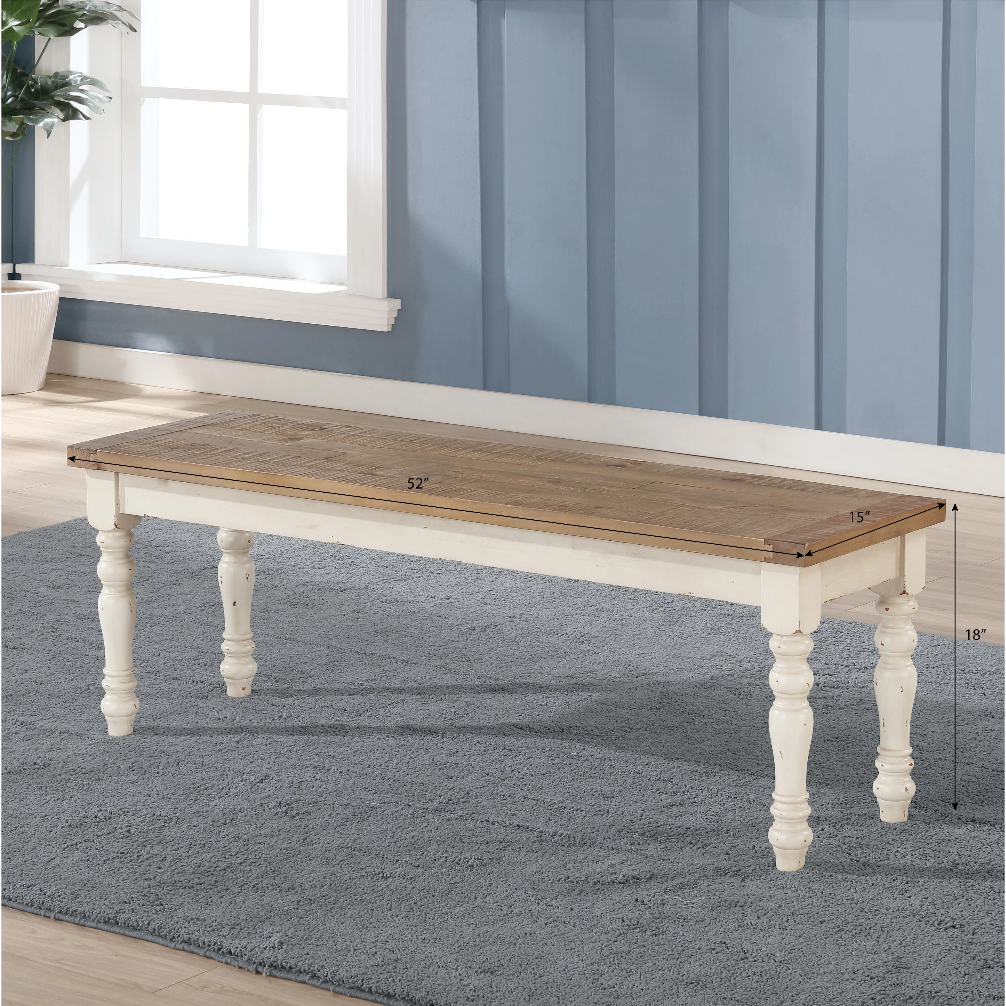 Two-Tone Wood Upholstered Dining Bench