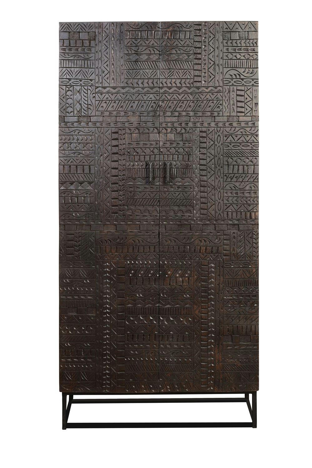 JEROGLIFICO - Armoire en bois de manguier et pieds en métal noyer foncé