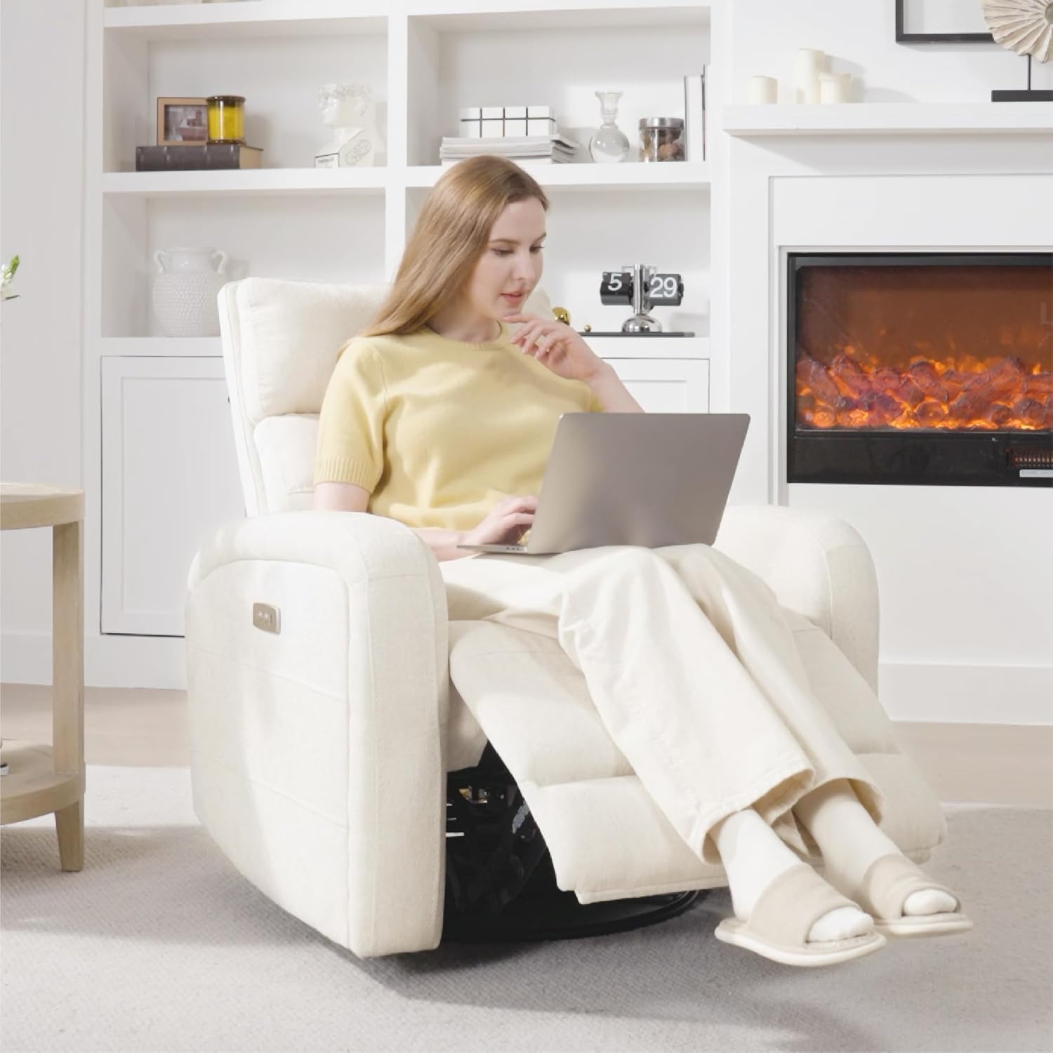 Watson & Whitely Swivel Power Recliner Glider Rocker, Nursery Recliner with Charging Port for Living Room, Fabric in Linen