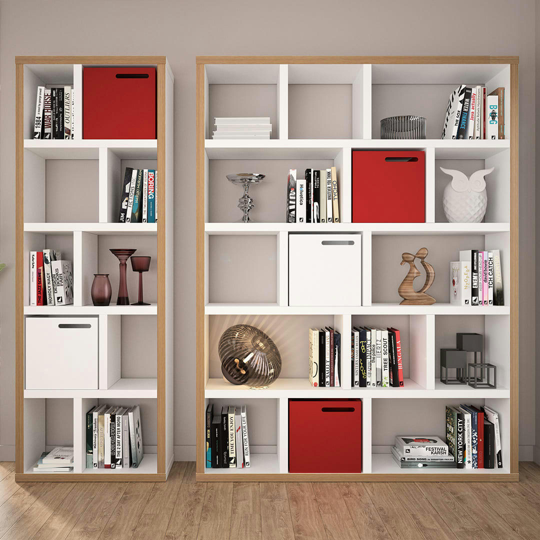 BERLIN - Bibliothèque effet bois blanc laqué et multiplis