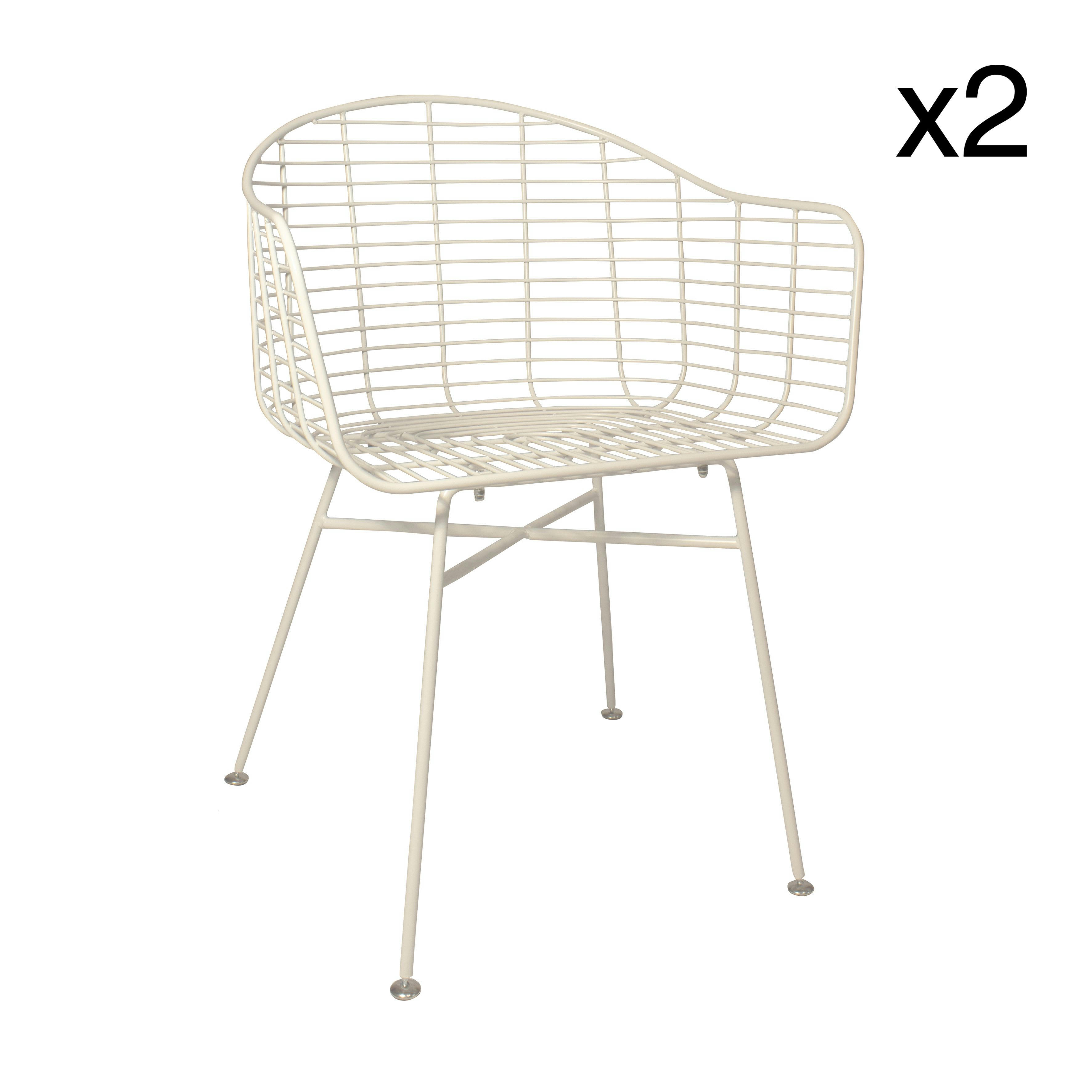 SOHO - Lot de 2 fauteuils de table extérieur en métal blanc