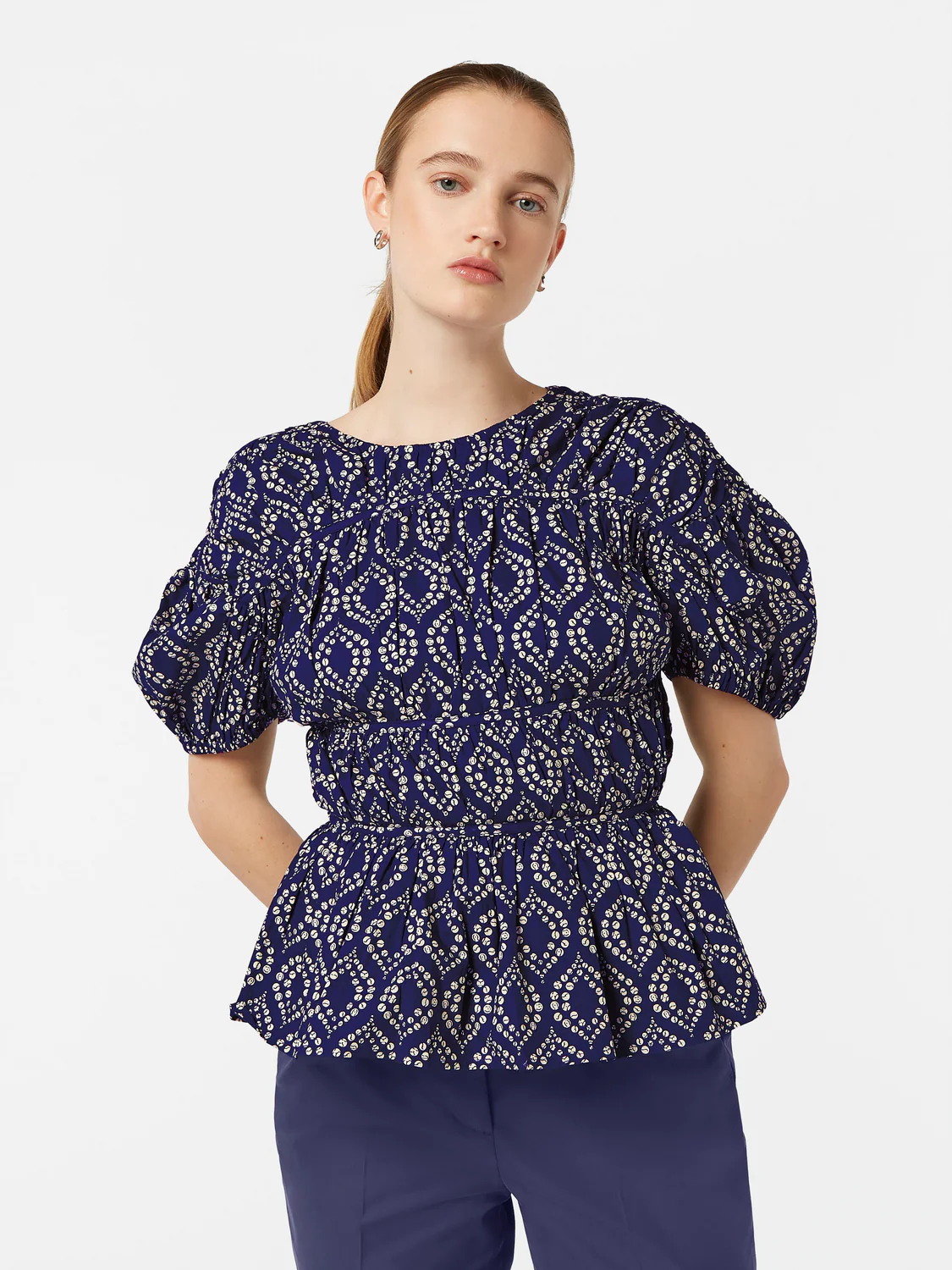 Geometric Gathered Cotton Top