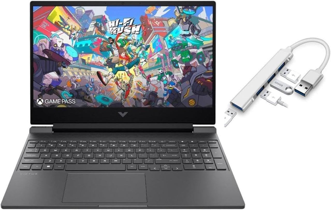 HP Victus 15.6 FHD 144HZ Gaming Laptop | AMD Ryzen 5-7535HS (Beat i7-11800H) | AMD Radeon RX 6550M|Backlit Keyboard| 8GB RAM DDR5 | 512GB SSD | Windows 11 Home | Bundle with USB 3.0 Hub