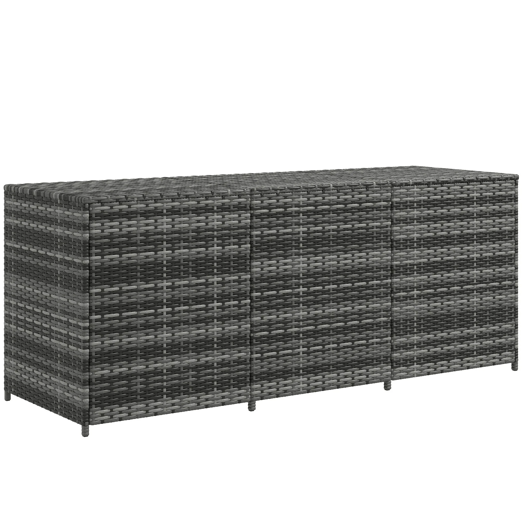 Outsunny Outdoor Storage Box with Inner Liner, PE Rattan Wicker Deck Box with Pneumatic Bar Lift