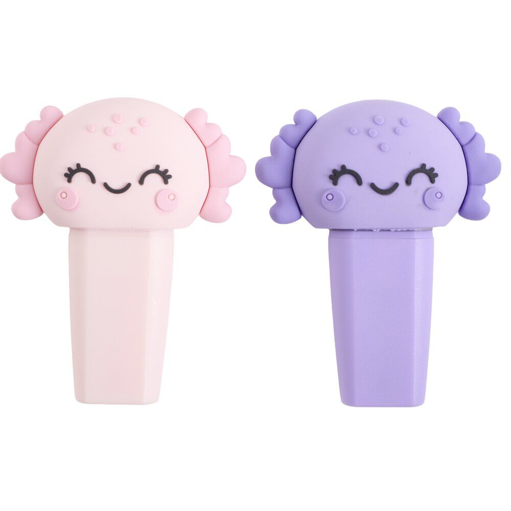 Surligneur x2 forme animal L7,5cm (2 modèles capybara ou axolotl)