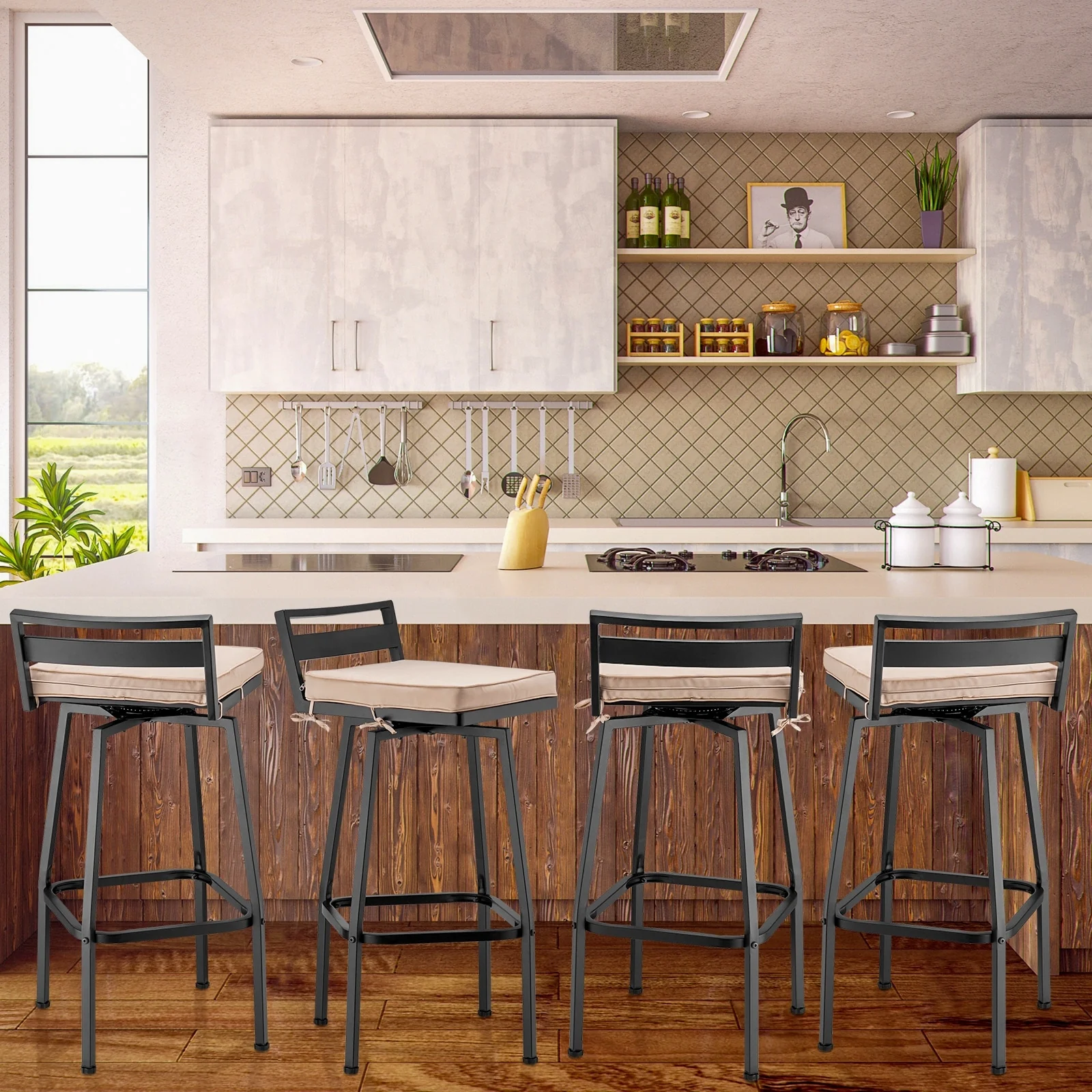 Low Back Swivel Bar Stools Outdoor Patio Wrought Iron Chair （Set of 2）