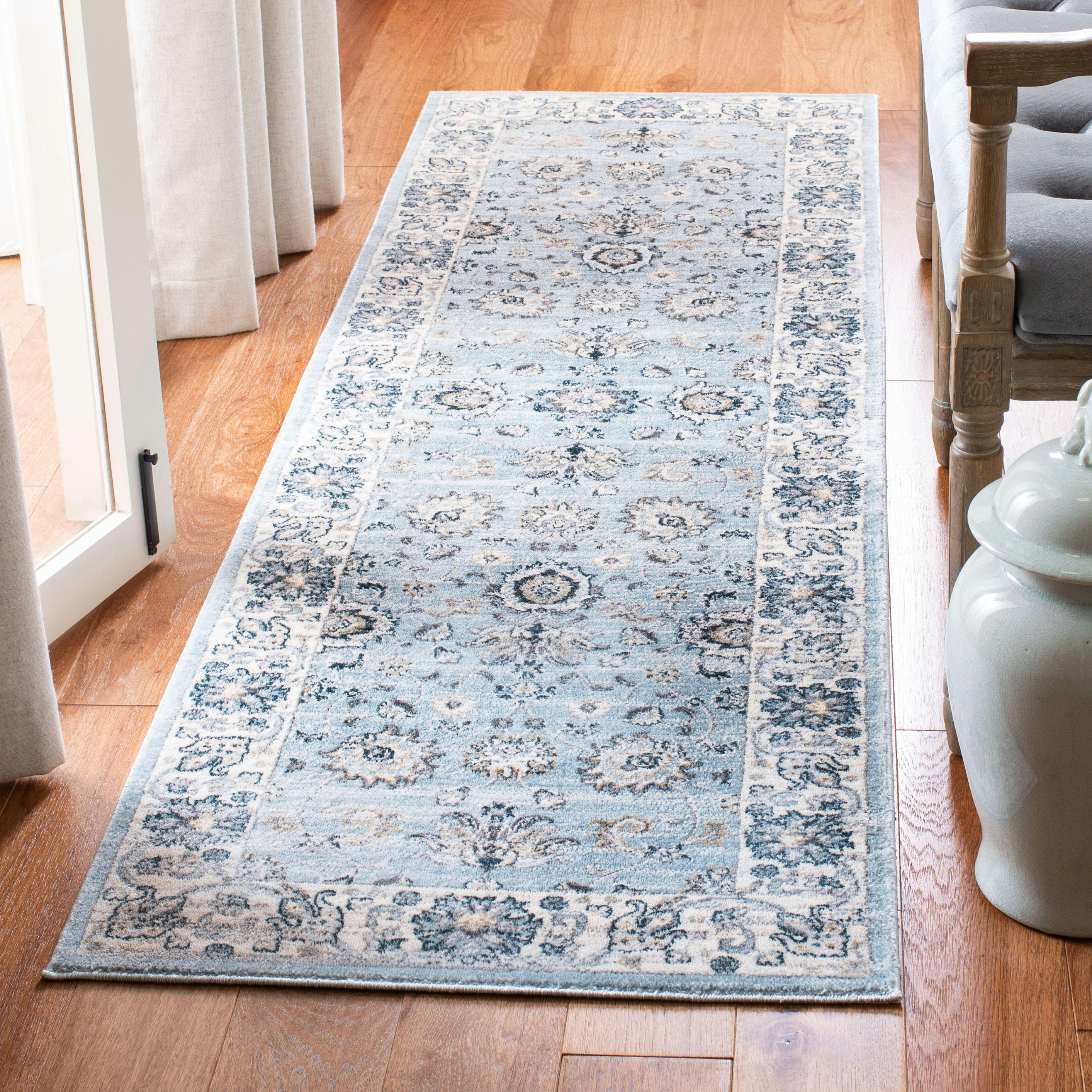 ISABELLA - Tapis de salon interieur en bleu clair & crème, 66 x 213 cm