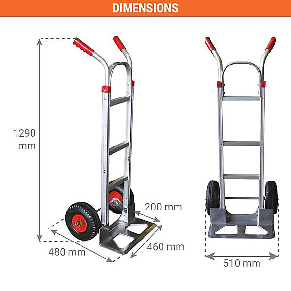 Diable aluminiumcapacité 250kg - Dossier plat et roues gonflables - ST250N