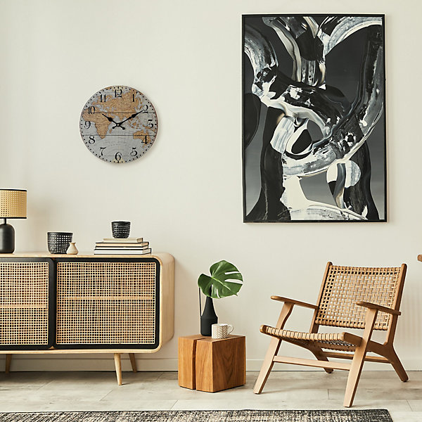 Horloge Murale avev Carte Du Monde Mdf Brun Gris Style Rétro pour Cuisine