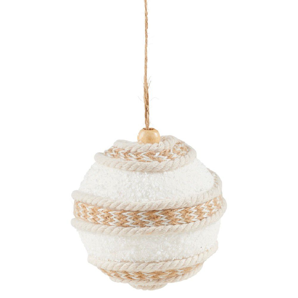 Boule de No&euml;l à suspendre blanche et naturelle
