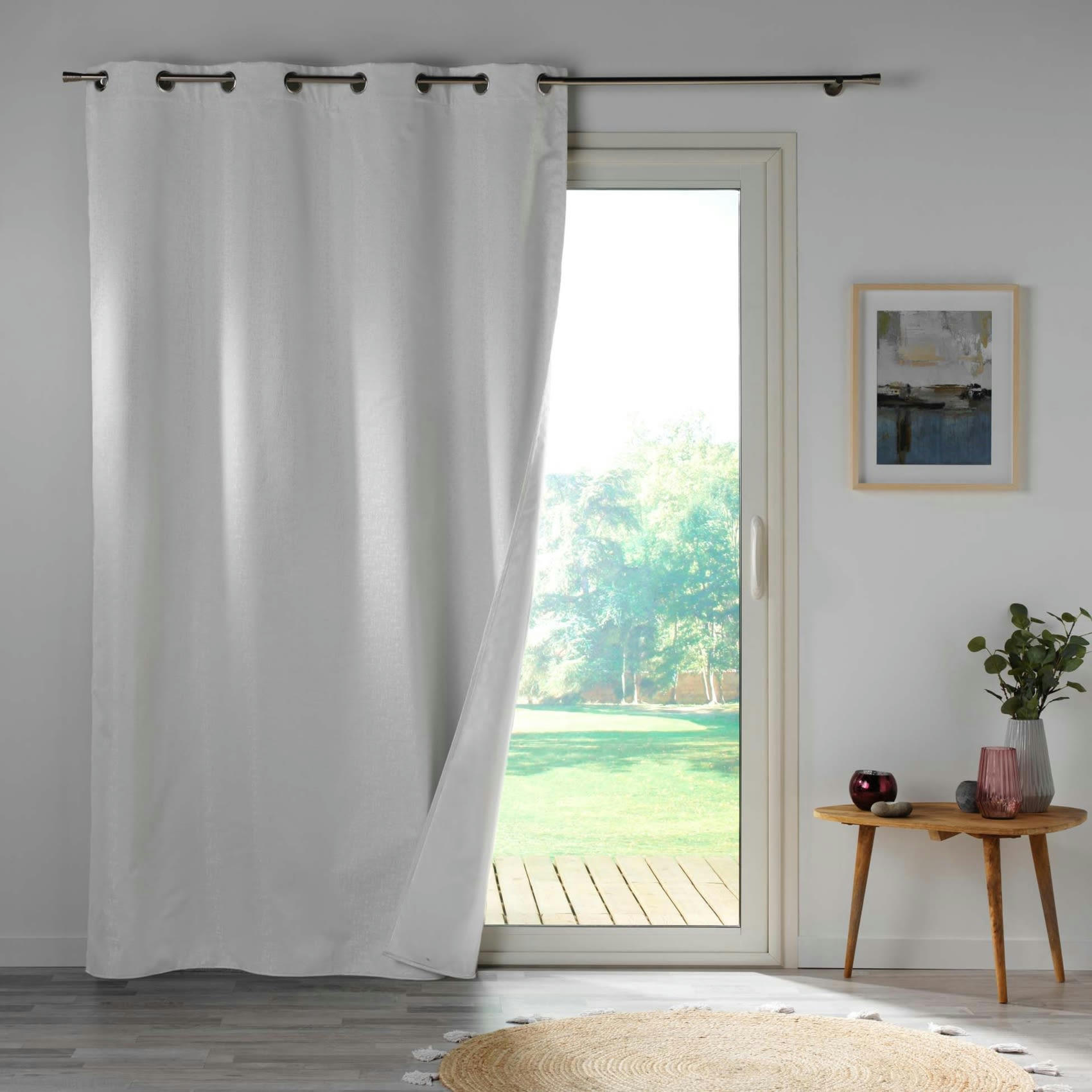 - Rideau 100% occultant en microfibre polyester blanc 140x260 cm
