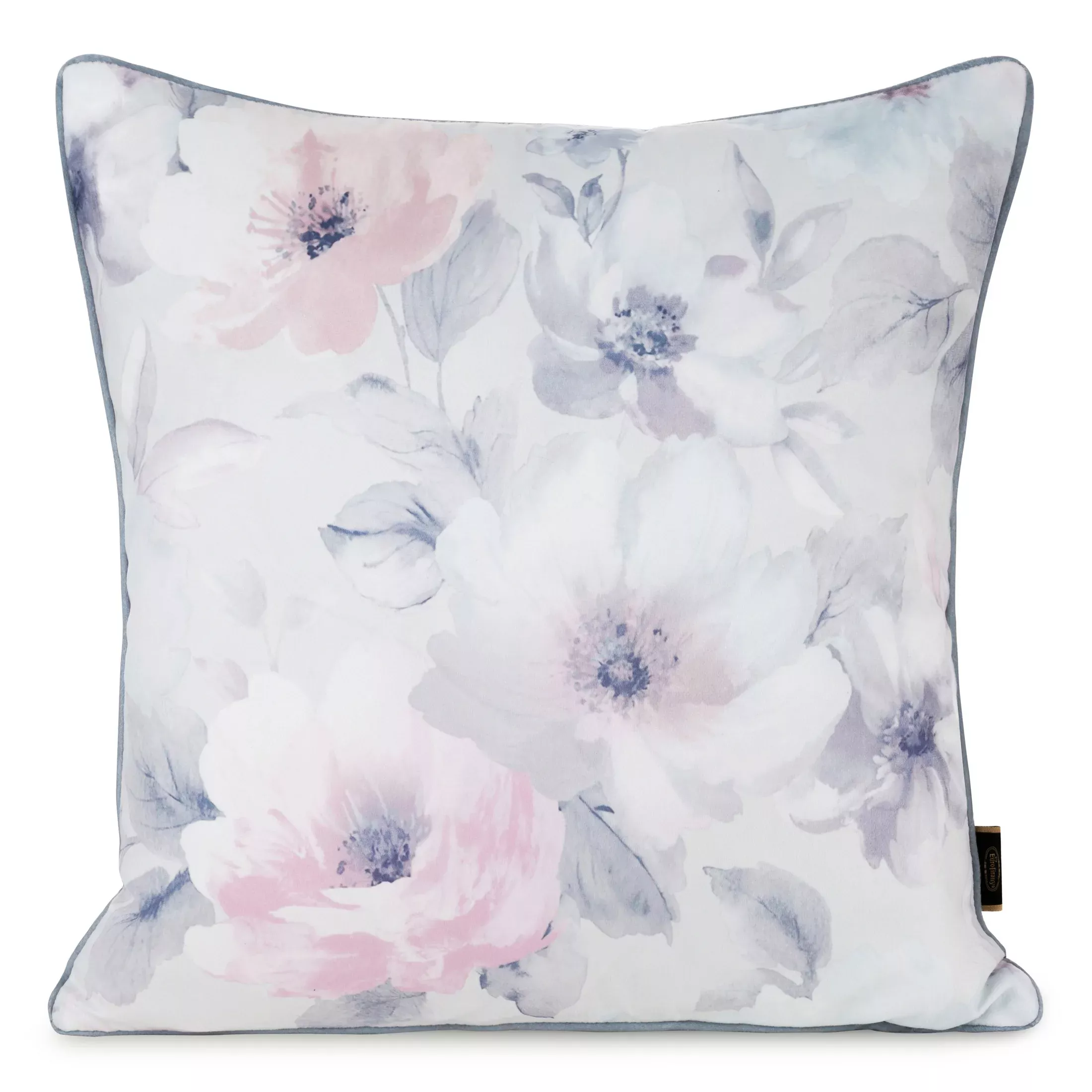 Poszewka na poduszkę 45x45 cm welwetowa kremowo, różowa z nadrukiem pastelowych kwiatów VELVET 153 Eurofirany Premium