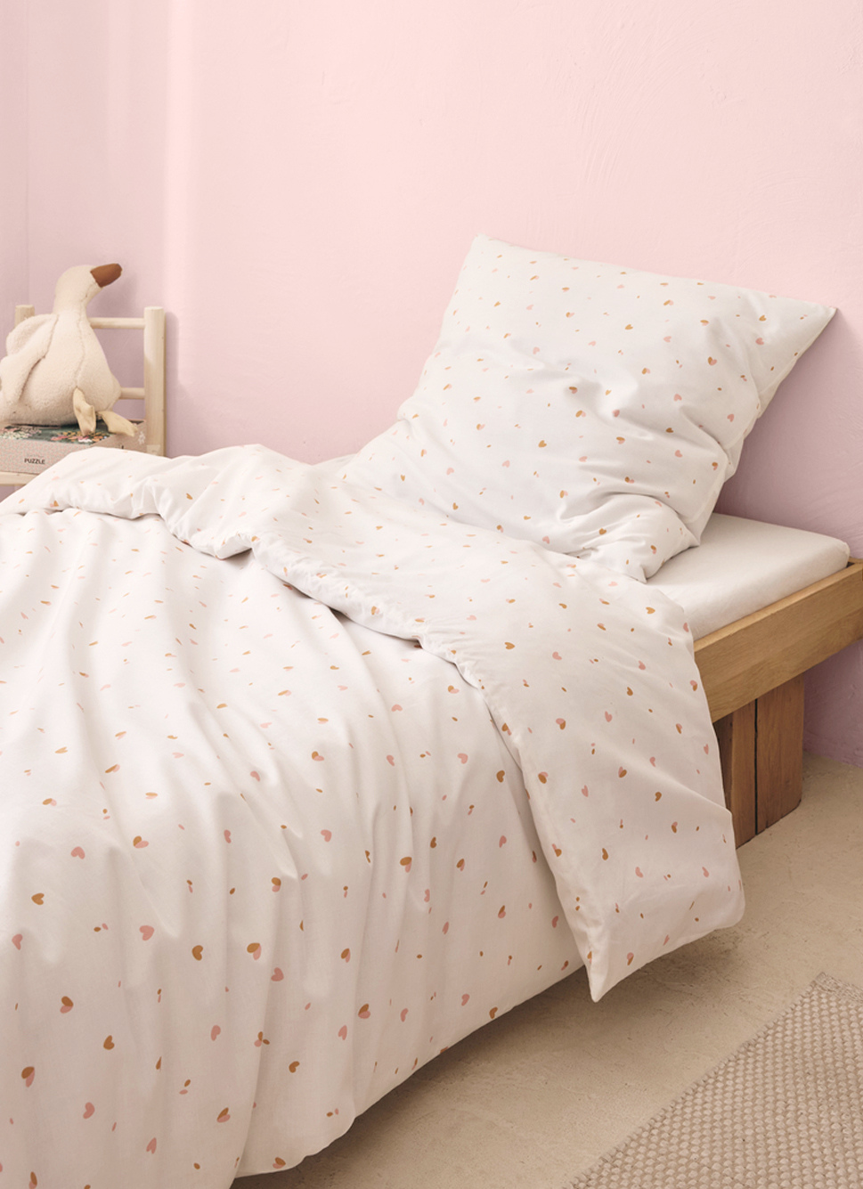 PARURE DE LIT ENFANT EN COTON MOTIF PETITS CŒURS MULTICOLORE