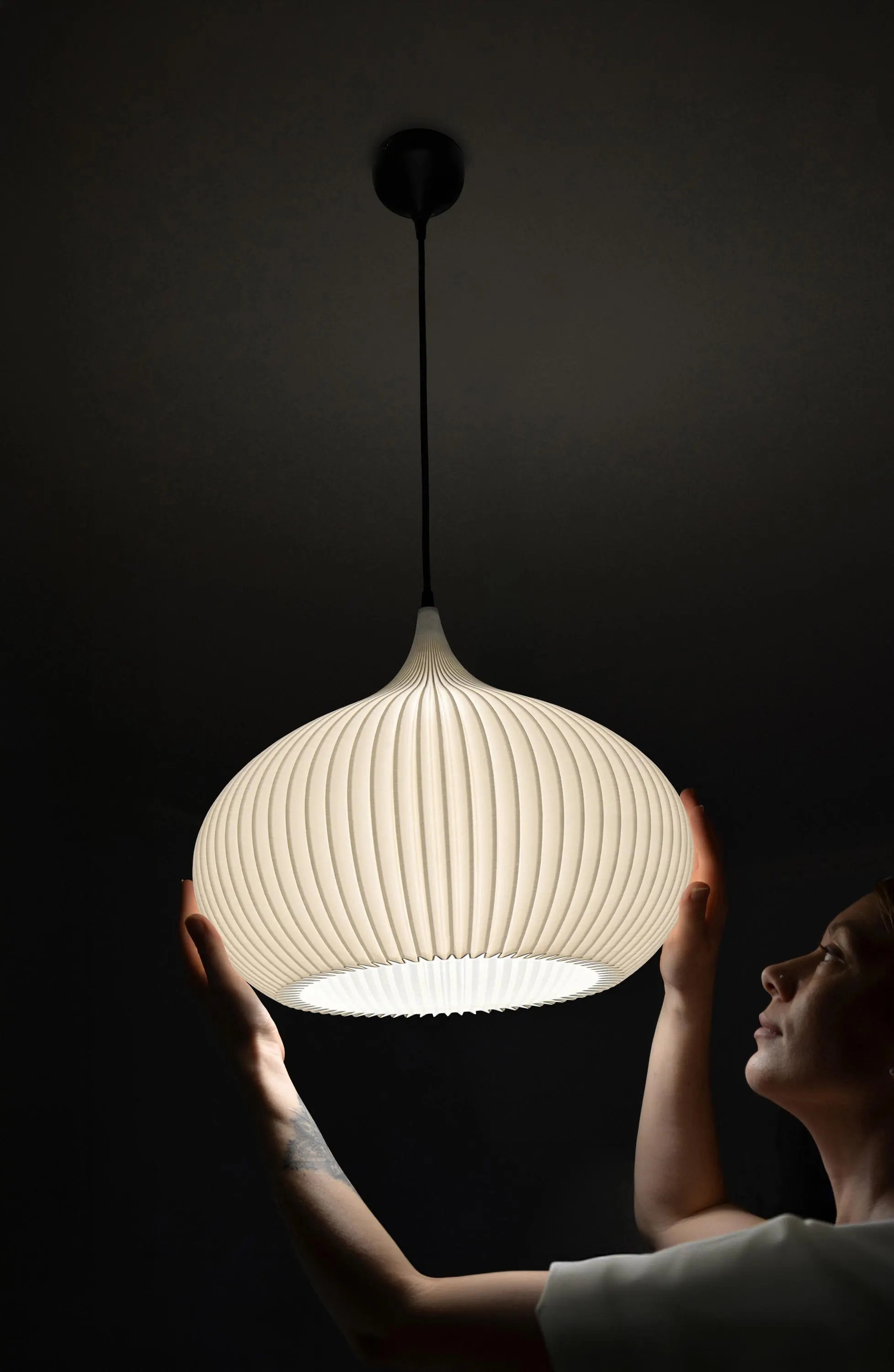 Scandinavian Oval Pendant Light Shade | Striped Hanging Lamp With Ceiling Fixture