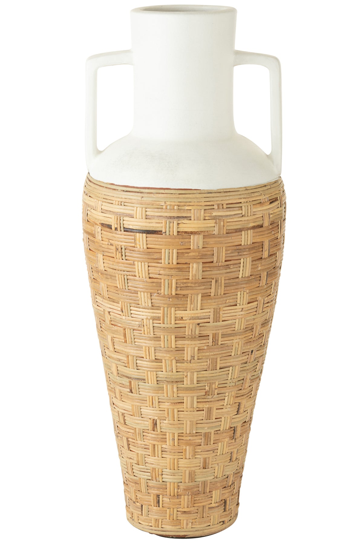 J-Line vaas   Handvaten Geweven - terracotta/rotan - wit/naturel - 100 cm hoog