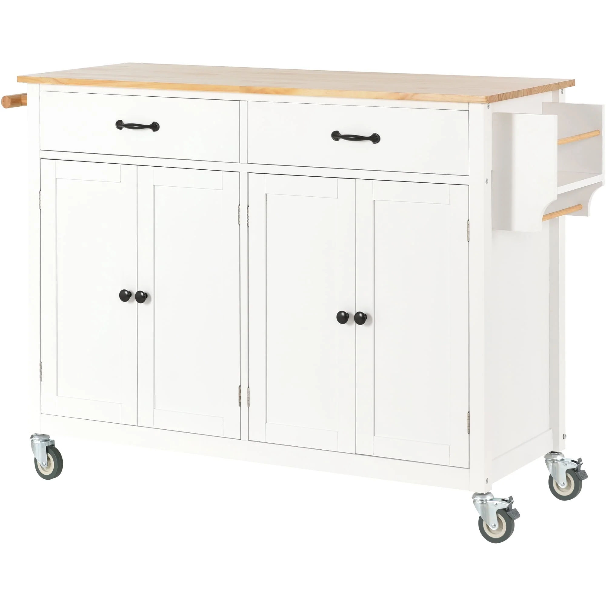 Kitchen Island Cart with Solid Wood Top and Locking Wheels