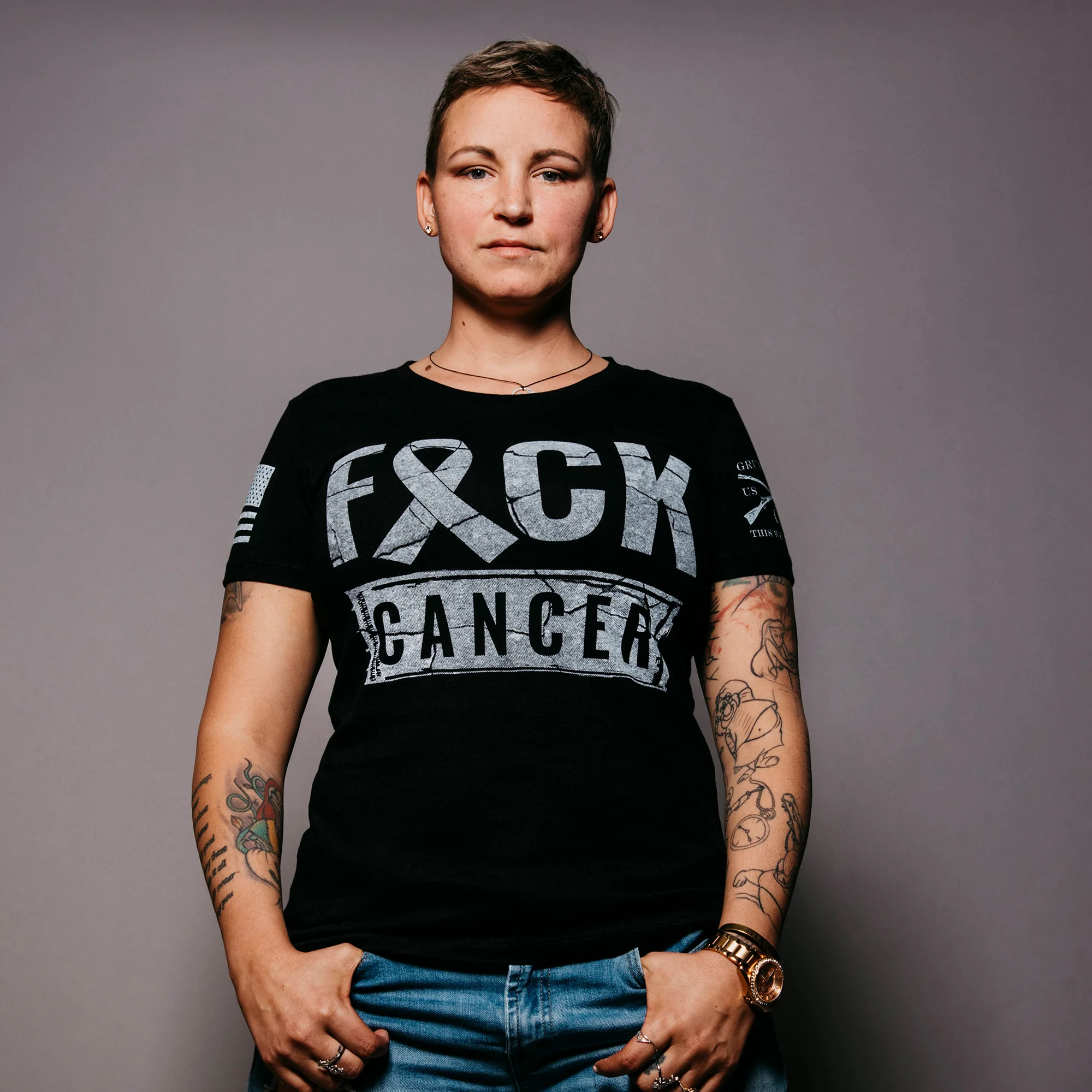 Women's F*ck Cancer Slim Fit T-Shirt - Black
