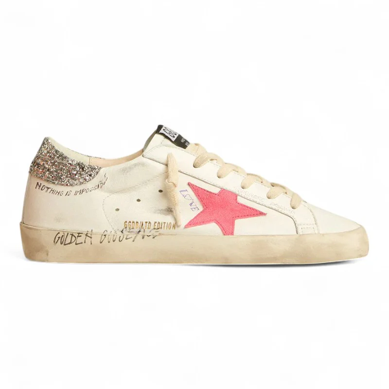 Super-Star LTD sneakers with a fluorescent lobster suede star and glitter heel tab
