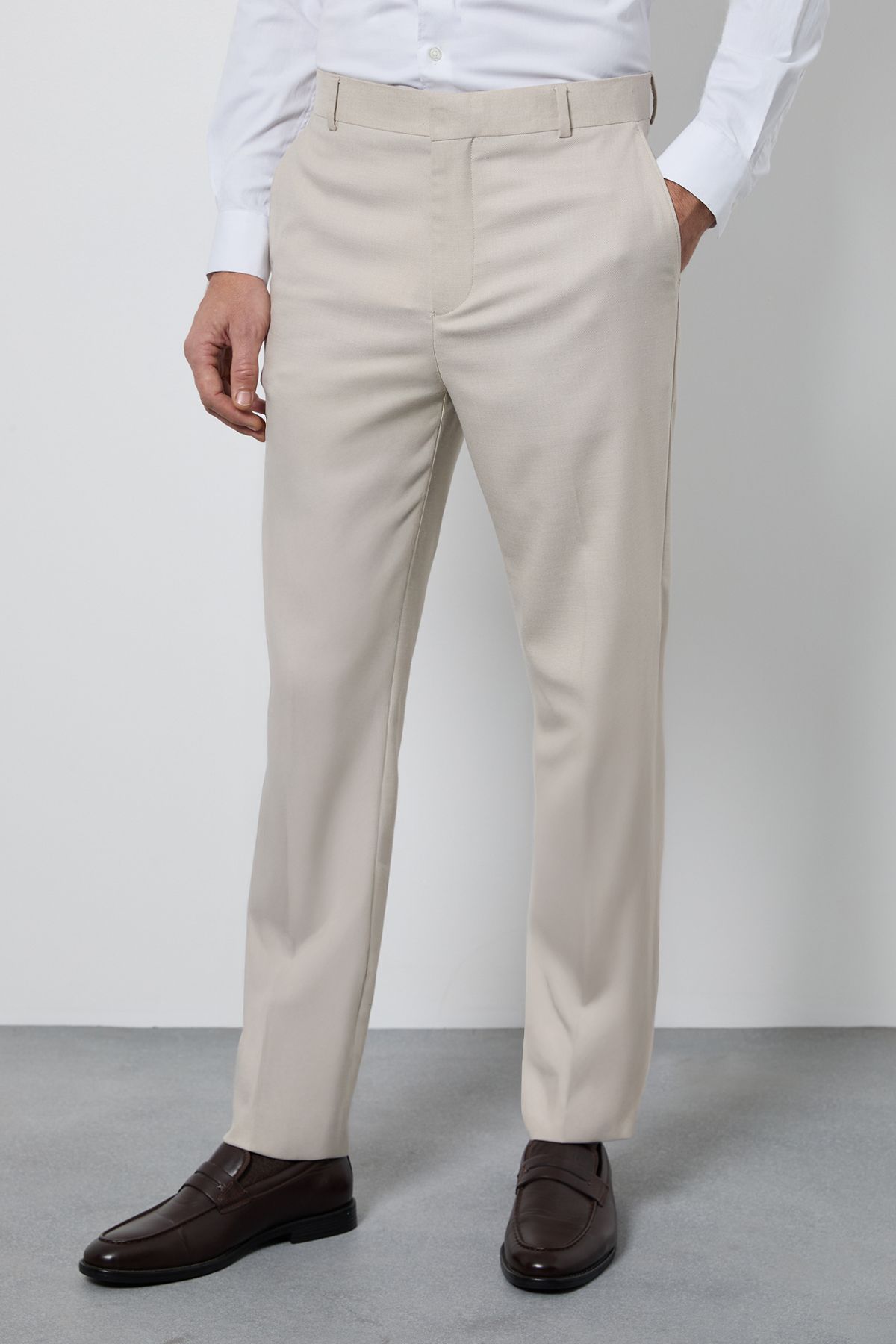 Burton Neutral Textured Slim Fit Suit Trousers