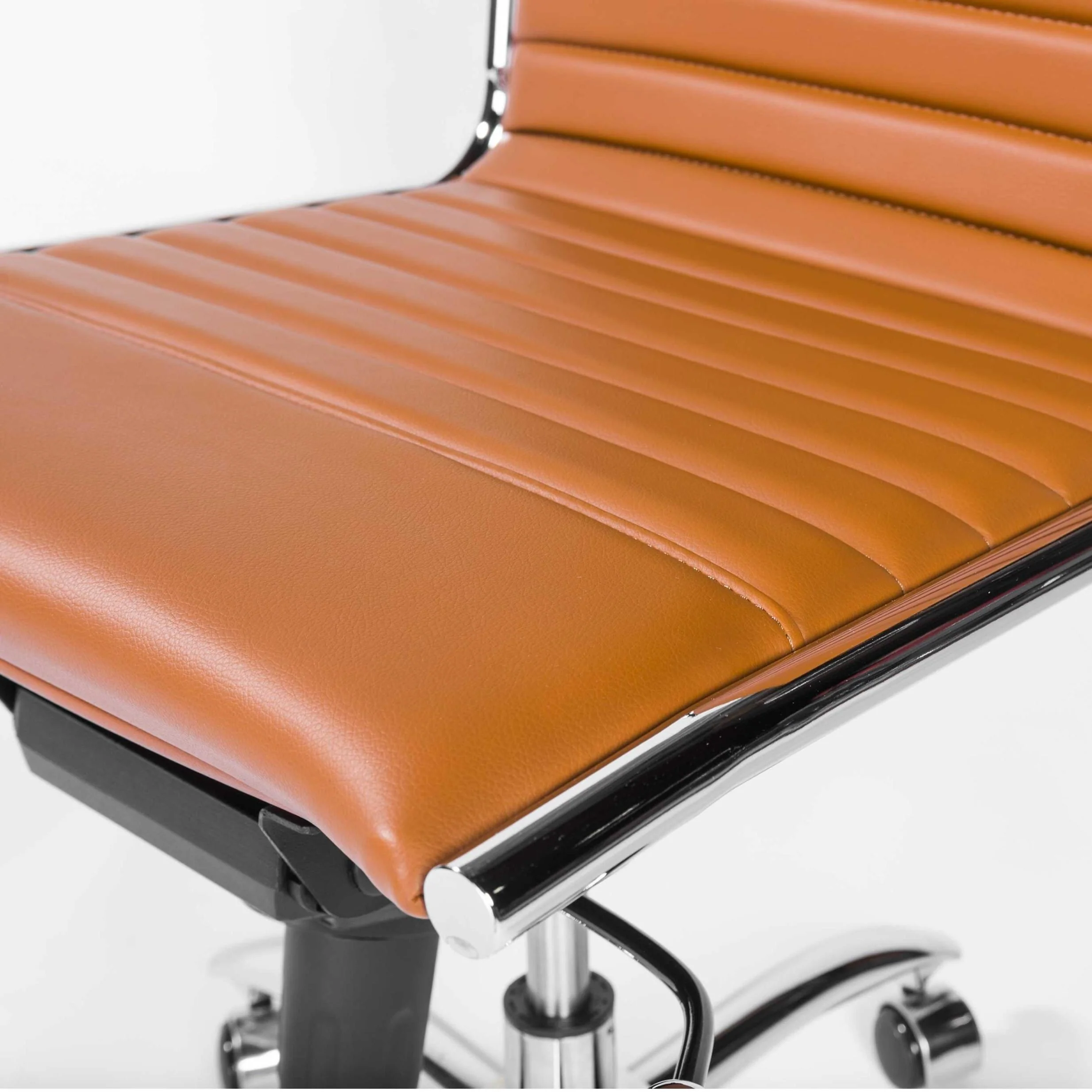 26.38 X 25.99 X 38.19 Armless Low Back Office Chair in Cognac with Chrome Base