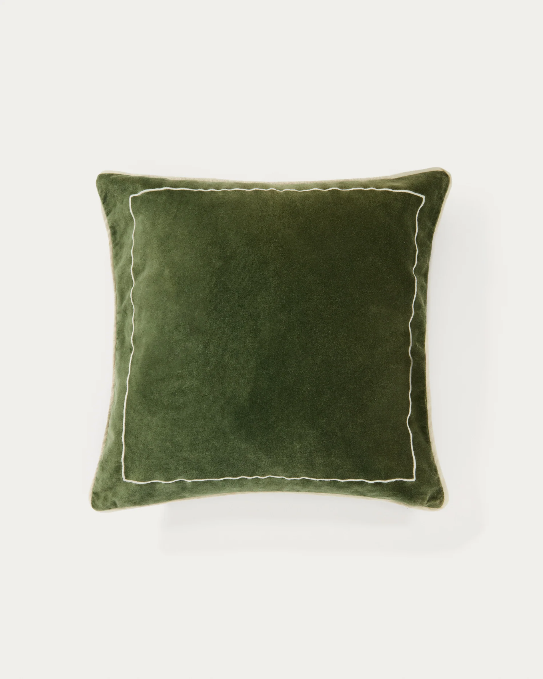 Tivani green embroidered velvet cushion cover with contrasting trim 45 x 45cm