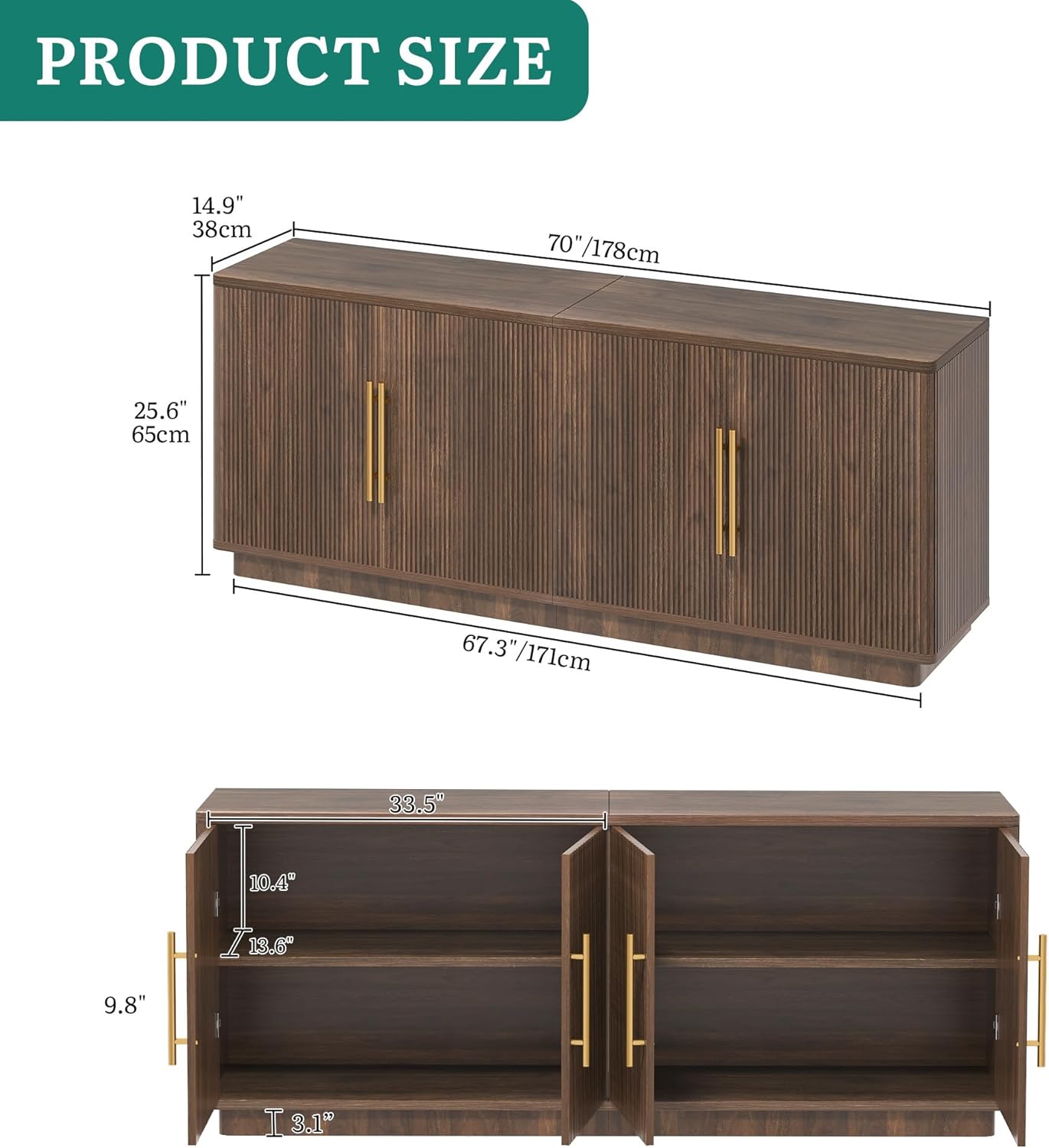 YITAHOME TV Stand for TVs up to 80 Inches, Media Console with 4 Fluted Doors, 70 Entertainment Center with Ample Storage for Living Room(Natural Oak)