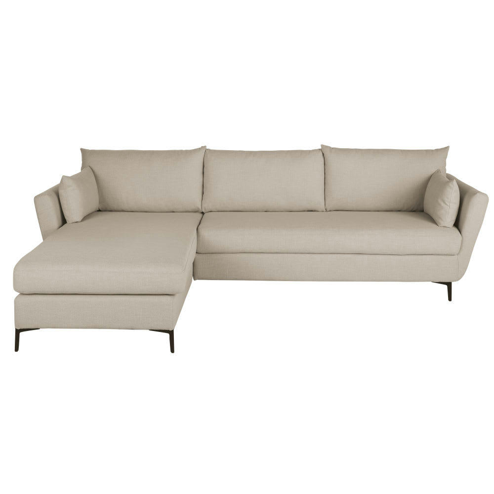 Prague - Canapé d'angle gauche convertible 4/5 places beige, matelas 10 cm