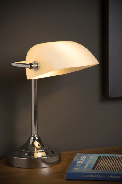 Lampka biurkowachromowana biała BANKER 1xE14x40W wys:30cm Lucide