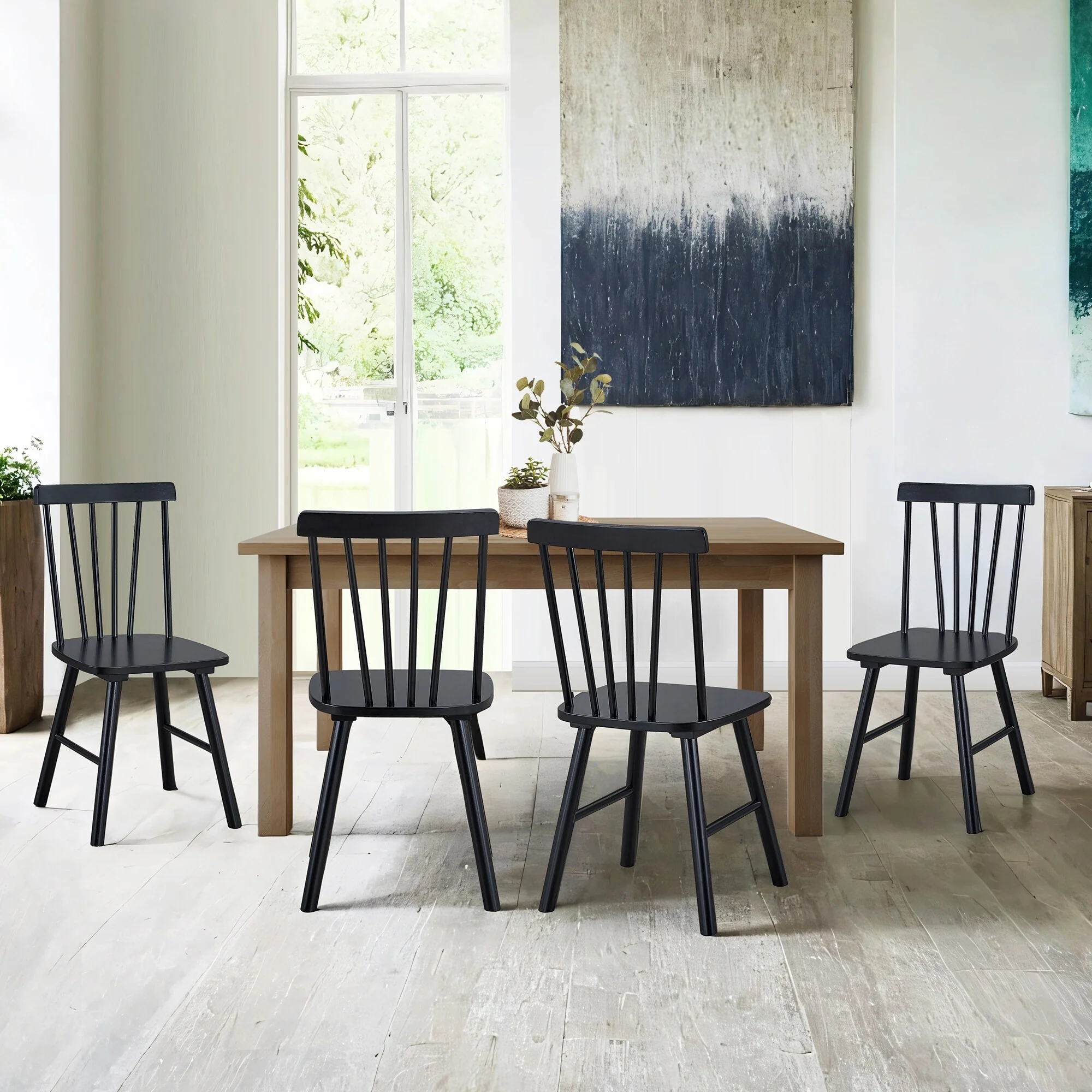 Spindle Back 16 Wide Black Dining Chairs