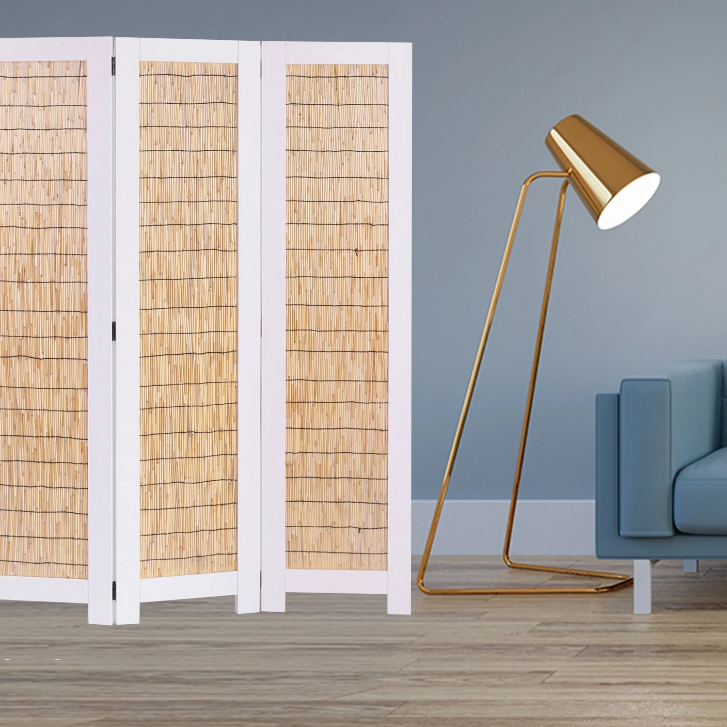 White and Natural 3 Panel Room Divider Screen
