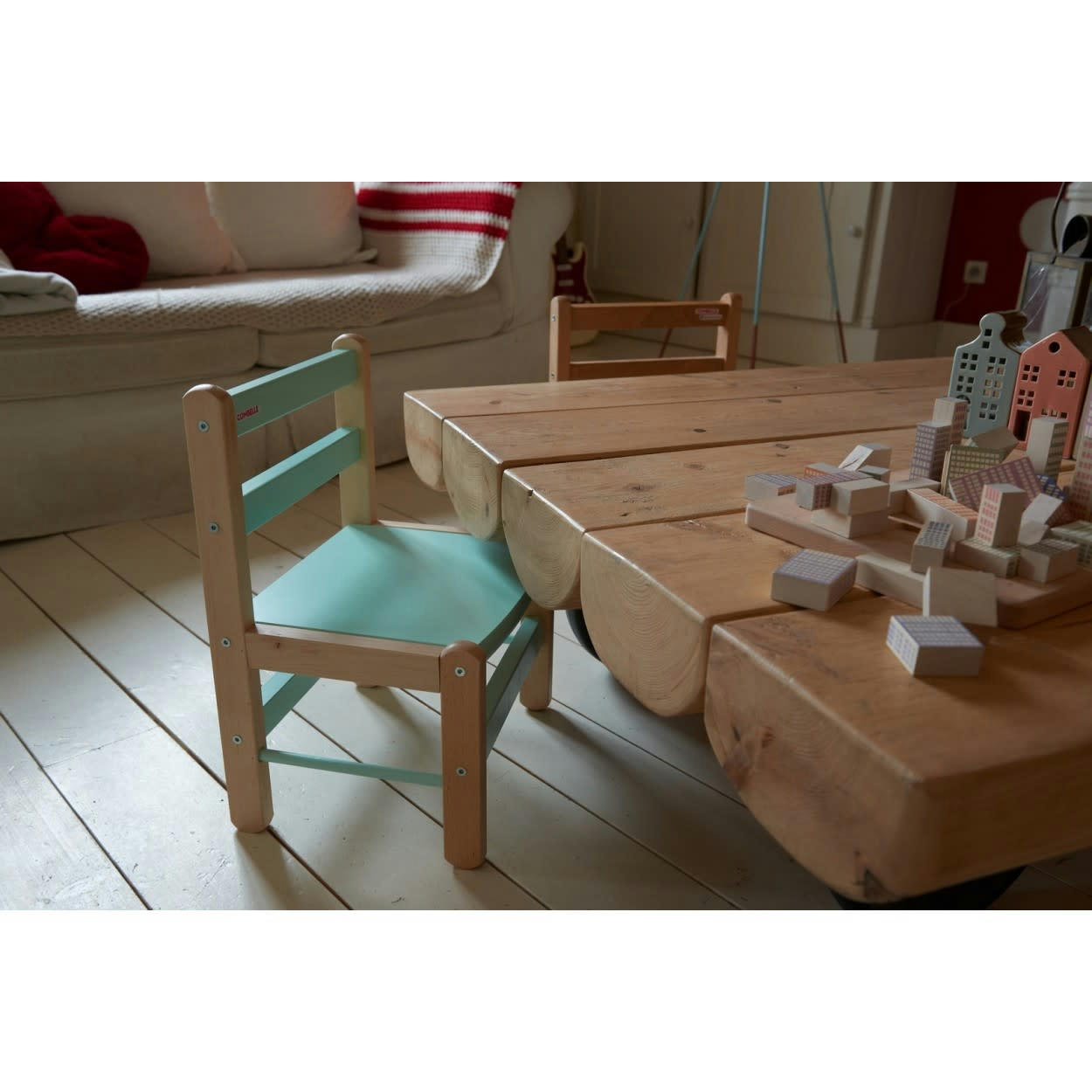 LOUISE - Chaise enfant en bois bicolore vert menthe