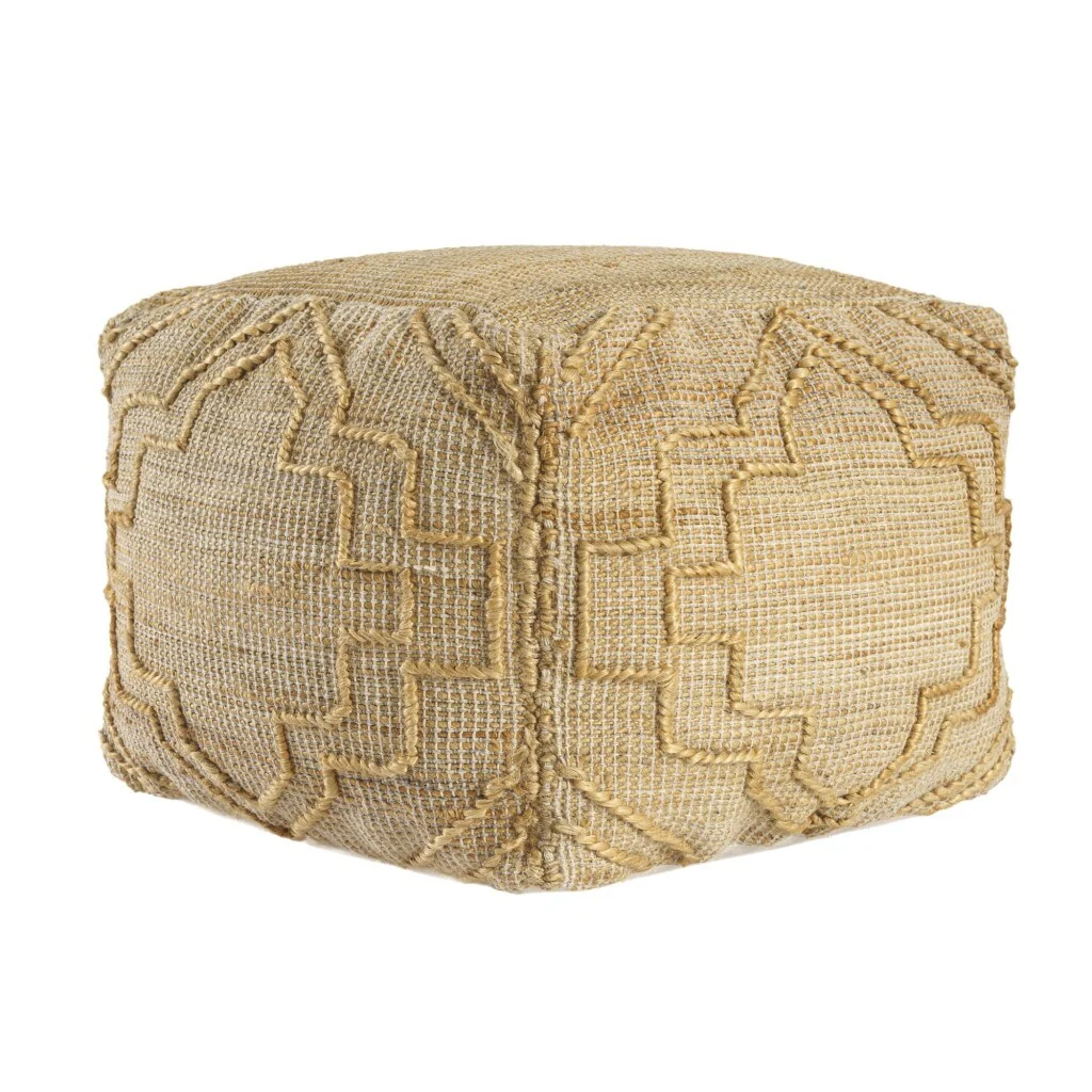 HomeRoots 18 Natural Jute Blend Cube Quatrefoil Pouf Ottoman