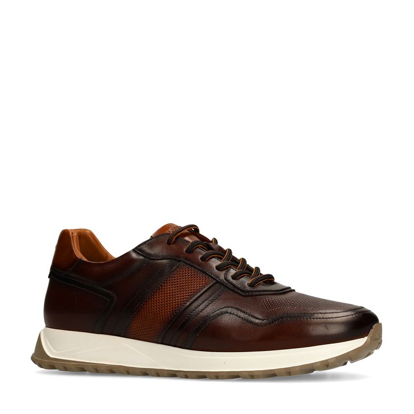 Manfield Bruine leren sneakers