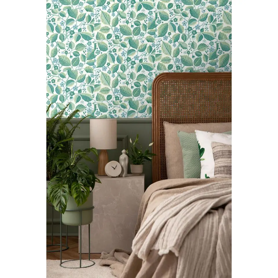 Borastapeter behang bladeren en bloemen groen - 53 cm x 10.05 m