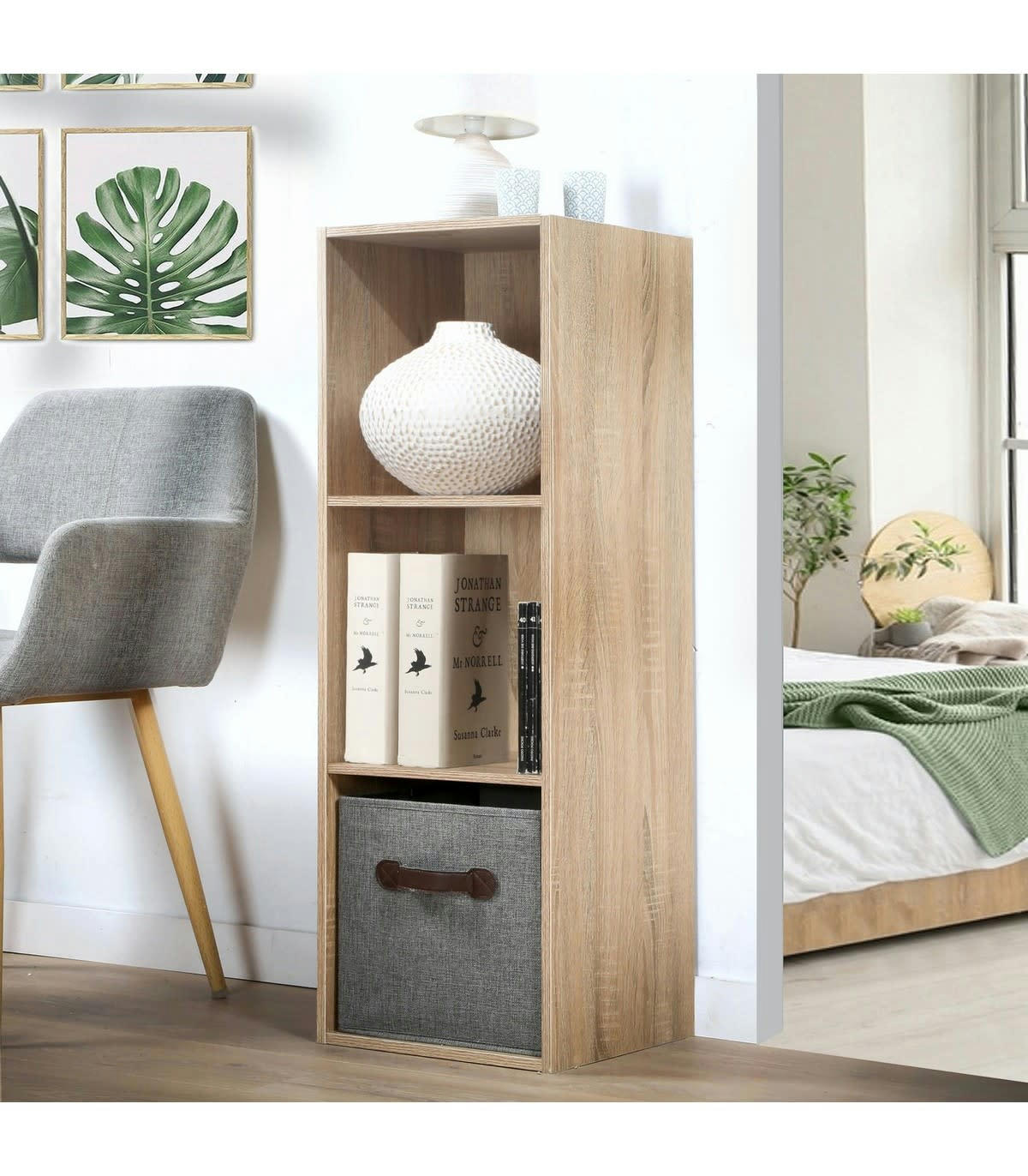 - Meuble 3 cases avec fond 32 x 30 x 94 cm - Marron