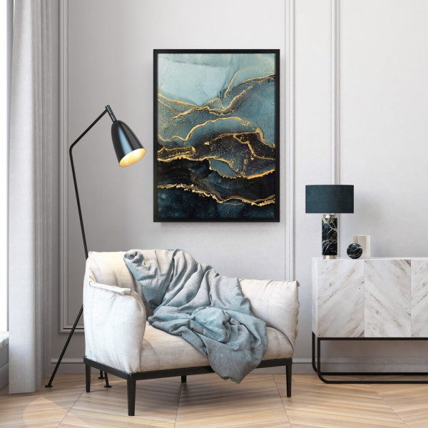 Obraz Złota Abstrakcja 53x73 w Czarnej Ramie