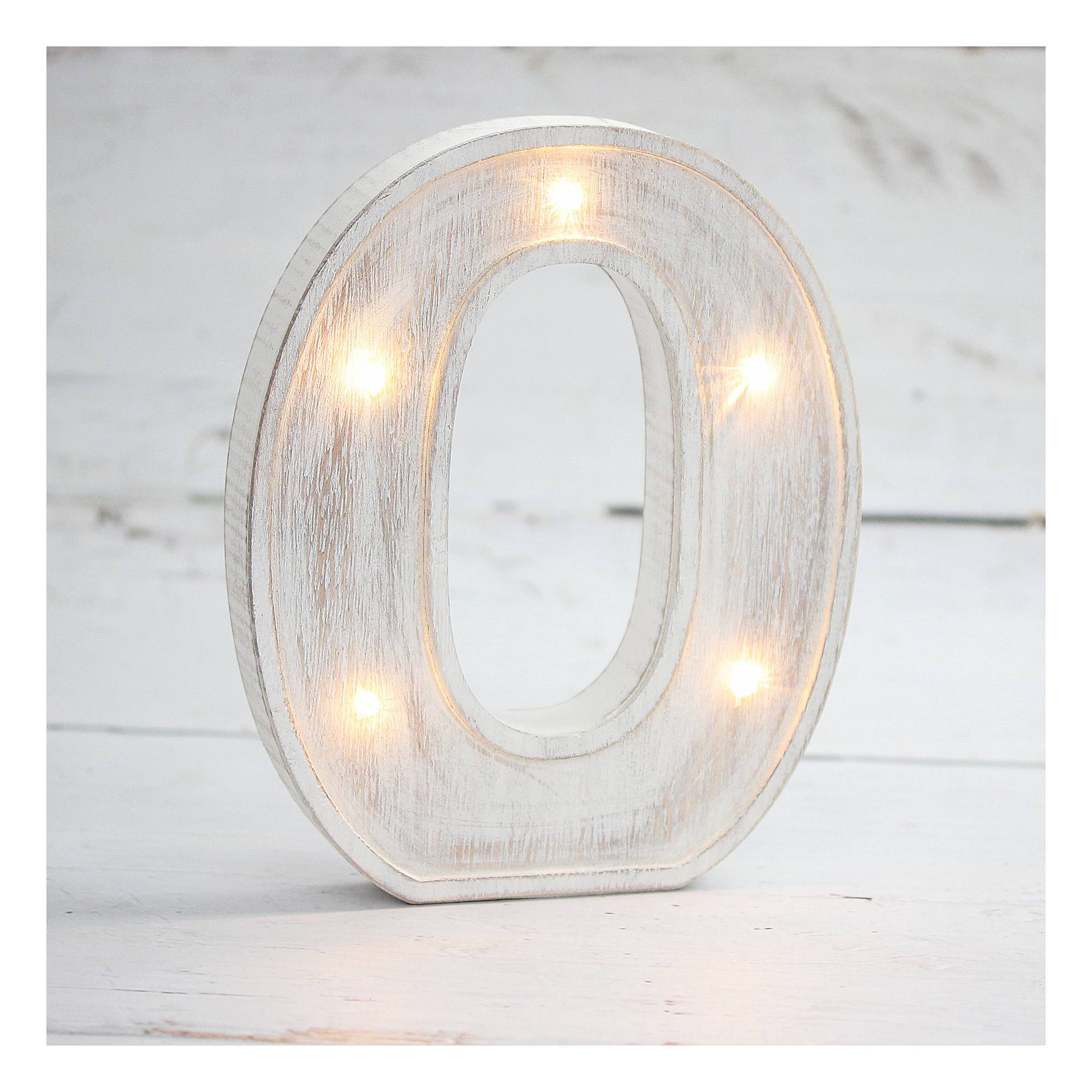 White-Washed Wooden LED Letter O 21cm