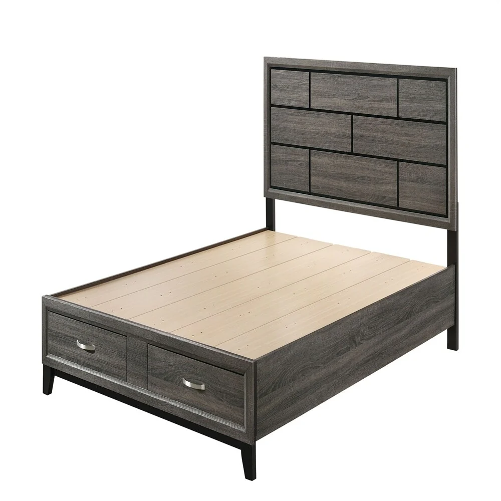 Relaxing Style King Bed W/Storage, With Weathered Gray Finish, Box Spring Not Required(86 X 79 X 55H)