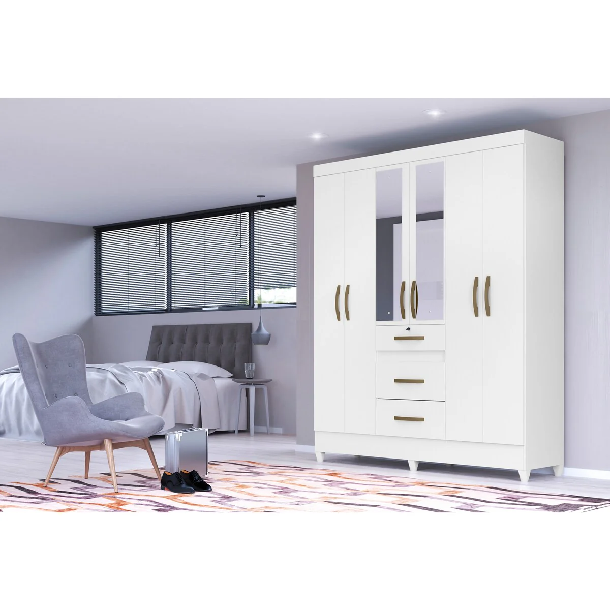 Augusta 3-Door Wardrobe with Hanging Rod White