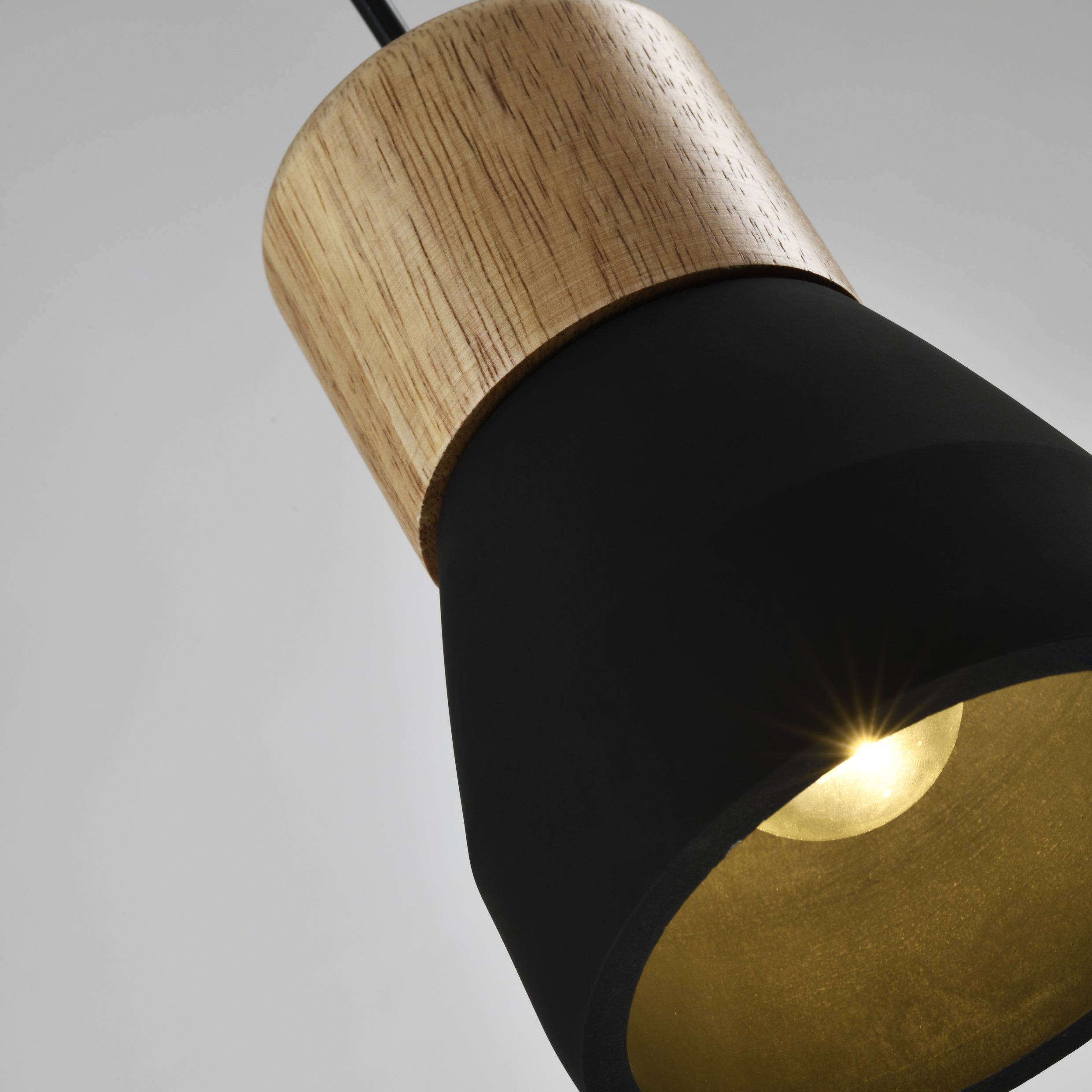 QUVIO Hanglamp langwerpig beton met hout zwart - QUV5144L-BLACK