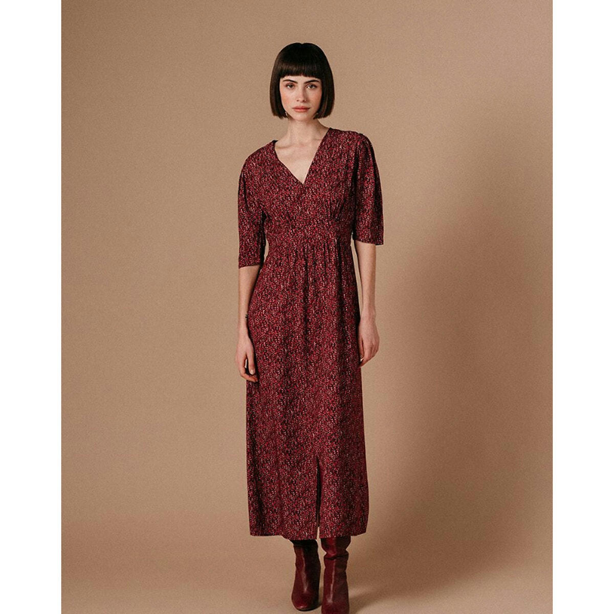 Robe longue Lee col V manches courtes bouffantes&n