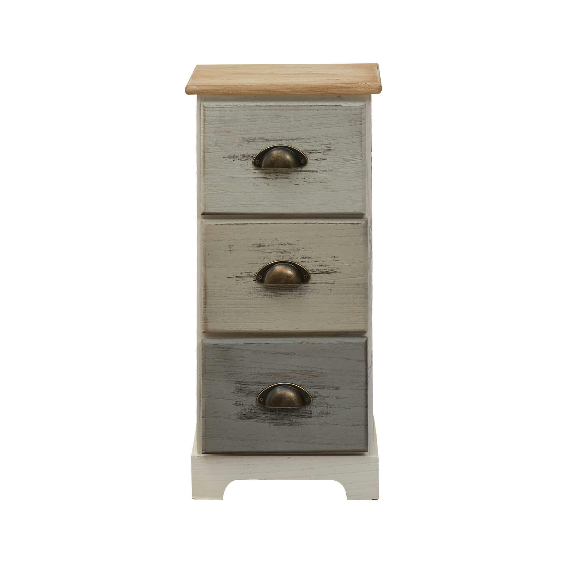 - Table de chevet colorée avec 3 tiroirs en bois blanc beige et gris