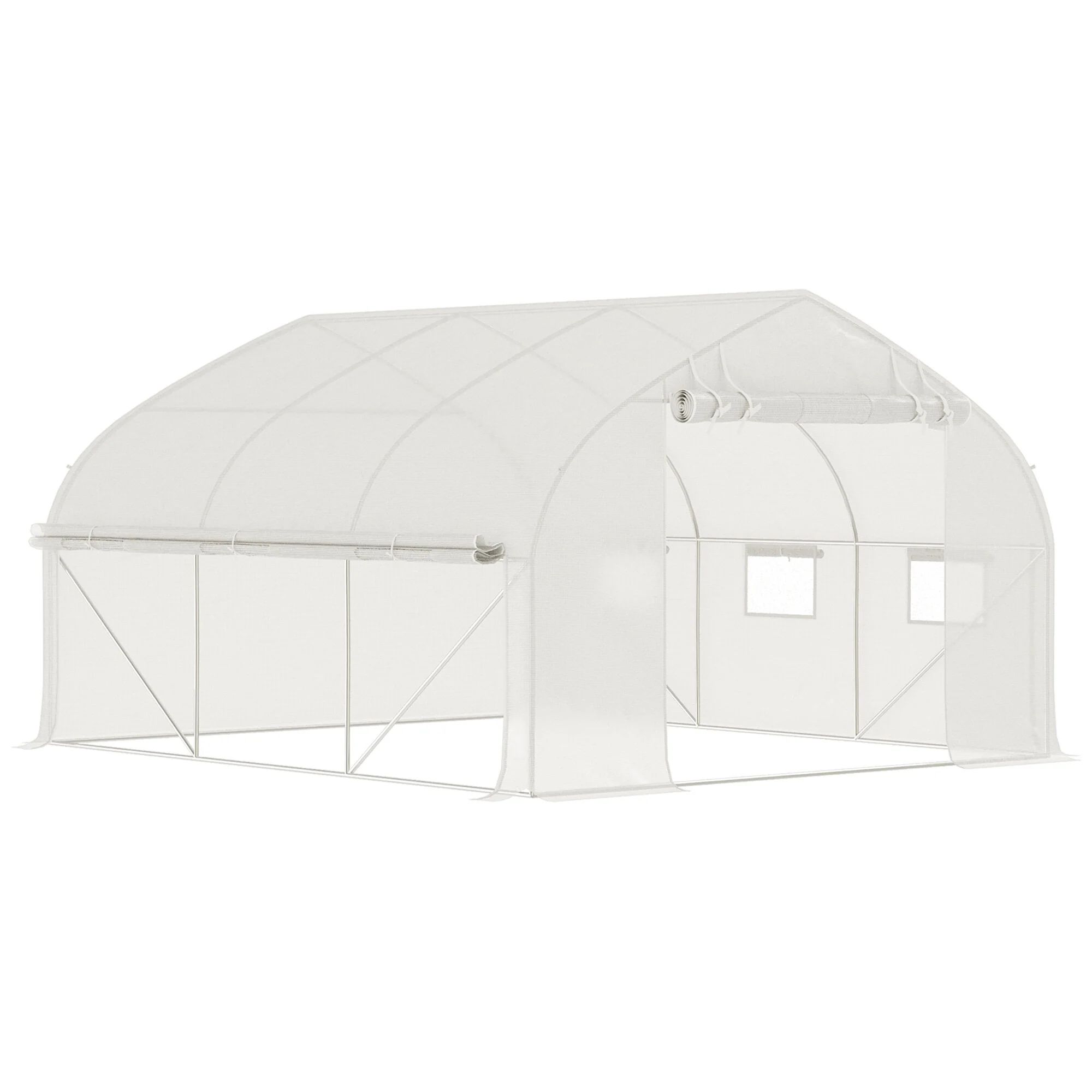 UV-Resistant Tunnel Greenhouse Garden Shed Tent with Roll-Up Sidewalls & Door Gardening Plant Hot House, Mesh Windows