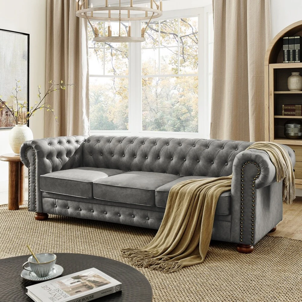 Chesterfield Sofa Tufted Upholstered PU 3-Seater Sofa