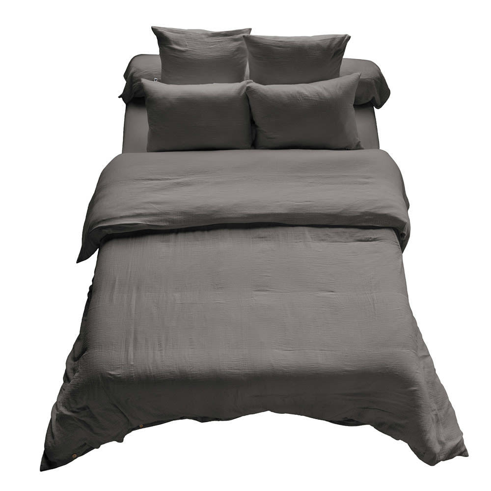 GAIA - Housse de couette unie 260x240 cm Gaze de coton granit