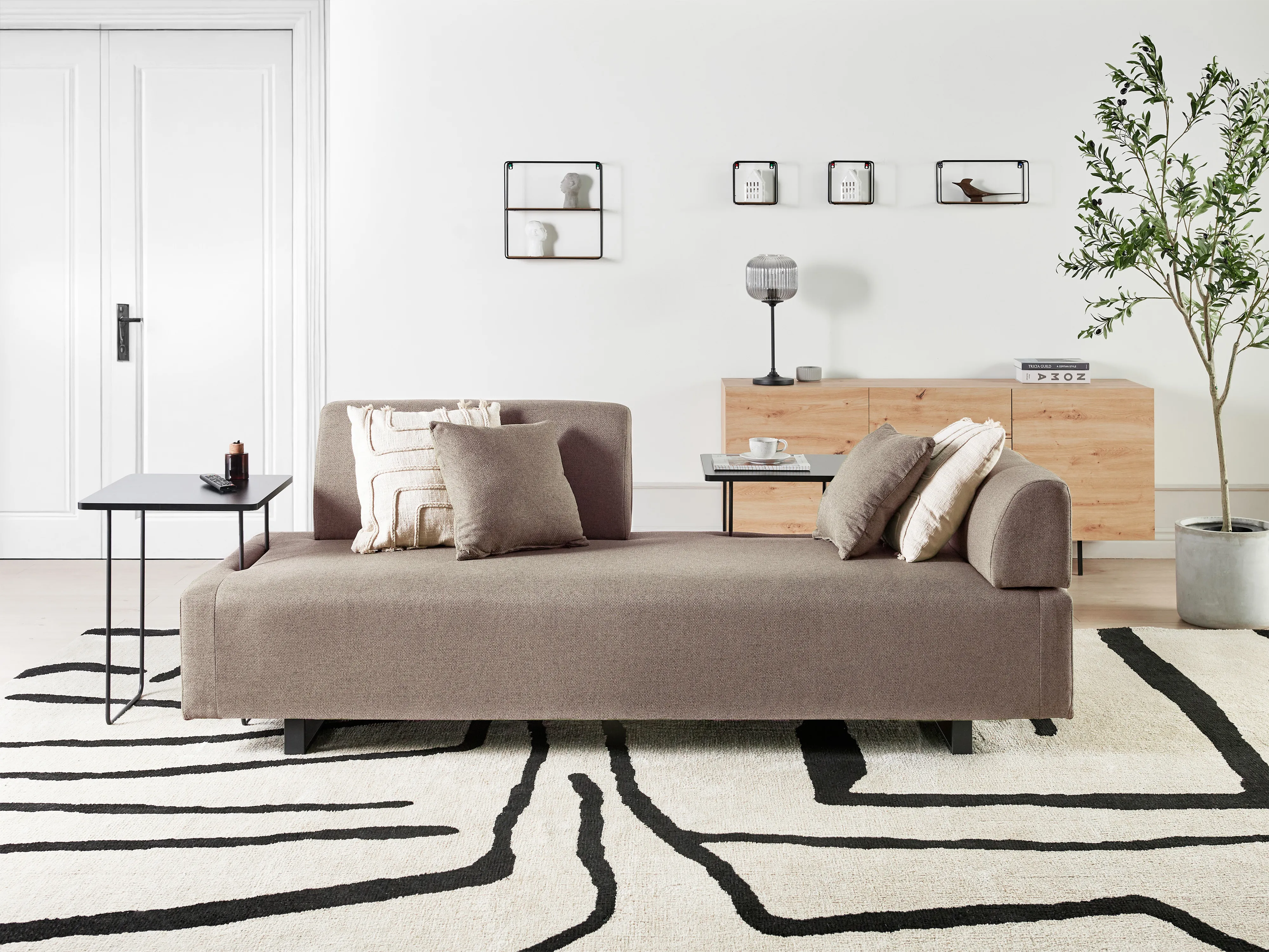 Sofa 3 Seater SOKNA Fabric Taupe with Tables